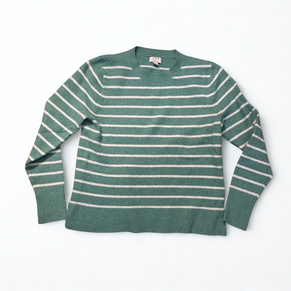 J. Crew Green and Cream Striped Crewneck Sweater, Medium